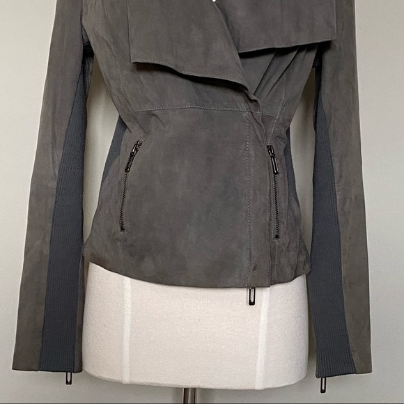 Vince Jacket Drape Collar Paper Weight Suede Biker Jacket in Grey, Medium - Picture 4 of 16